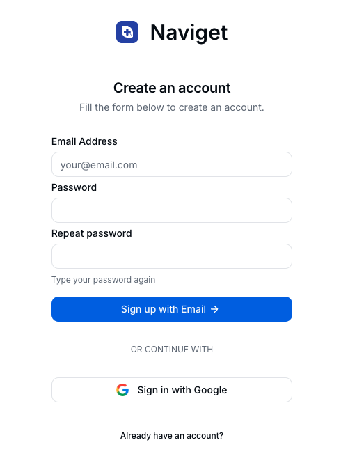 Naviget Landing Page